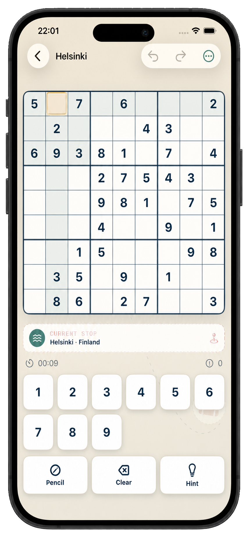 Passport Sudoku puzzle set in Helsinki